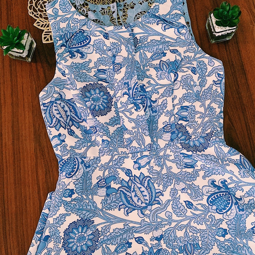 Royal Blue Floral 50s Styled Dress